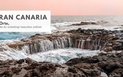 Felsige Küste mit tosenden Wellen, die in eine natürliche Felsformation stürzen. Gran Canaria Highlights: 10 Orte, die du besuchen solltest.